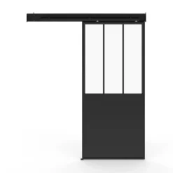 Kit porte coulissante vitrée verre trempé en métal avec MDF