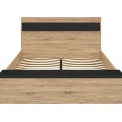 Lit 2 personnes sommier 140x190 cm avec tête de lit et banc coffre bois et noir