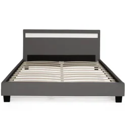 Lit 2 places avec LED 140x190 cm gris