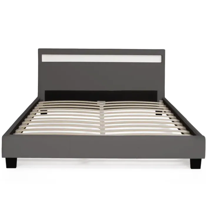 Lit 2 places avec LED 140x190 cm gris