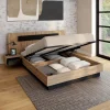 Lit 2 places double coffre 140x190 cm avec sommier et tables de chevet