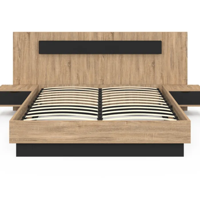 Lit 2 places double coffre 140x190 cm avec sommier et tables de chevet