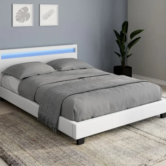 Lit avec LED 140x190 cm blanc