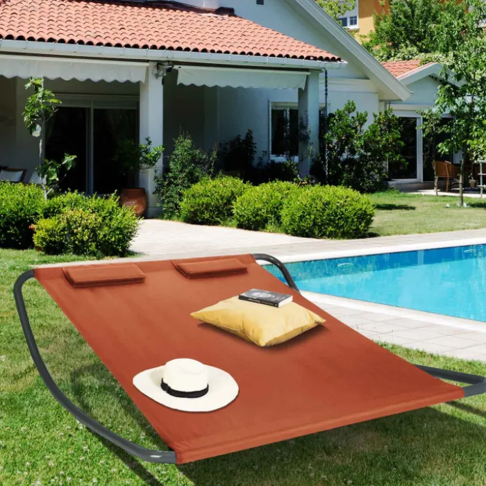 Lit bain de soleil 2 places terracotta en toile