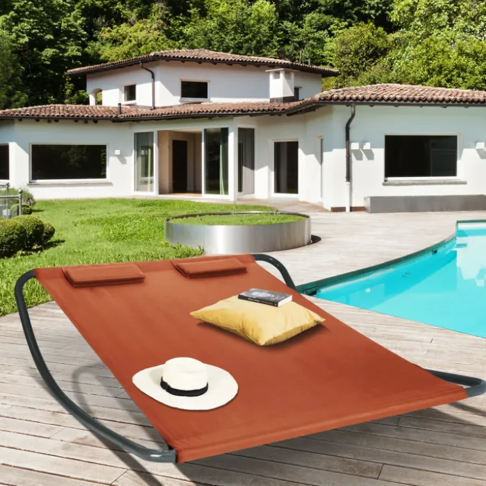 Lit bain de soleil 2 places terracotta en toile