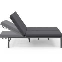 Lit bain de soleil double 182 cm métal avec matelas gris