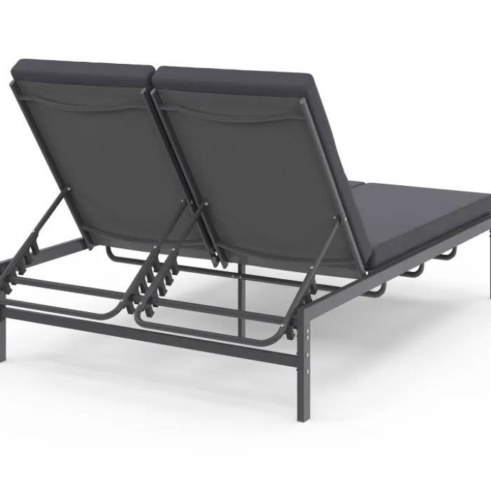 Lit bain de soleil double 182 cm métal avec matelas gris