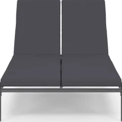 Lit bain de soleil double 182 cm métal avec matelas gris