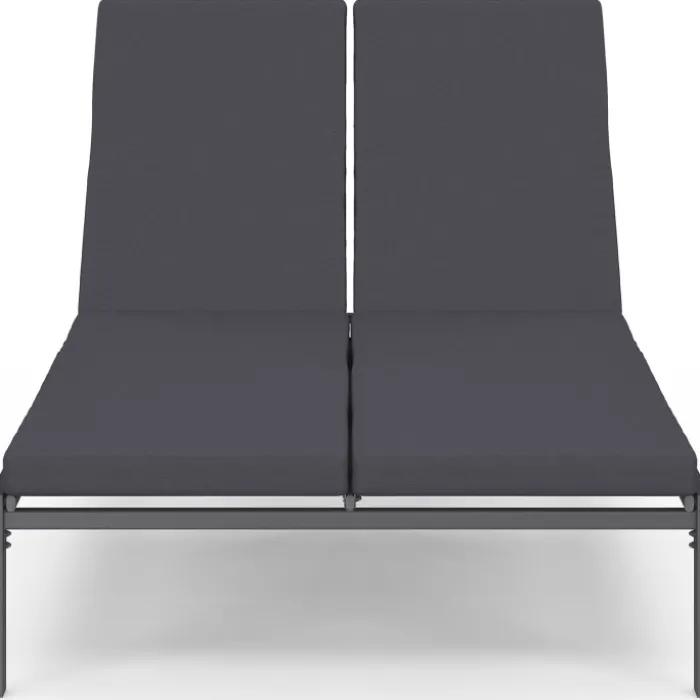 Lit bain de soleil double 182 cm métal avec matelas gris
