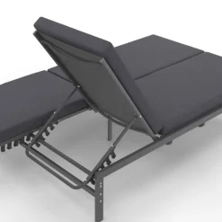 Lit bain de soleil double 182 cm métal avec matelas gris