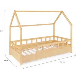 Lit cabane enfant en bois 80 x 160 cm