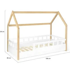 Lit cabane pour enfant blanc et hêtre 80x160 cm