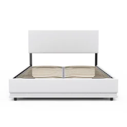 Lit coffre 2 places 140x190 en PVC blanc avec sommier et LED