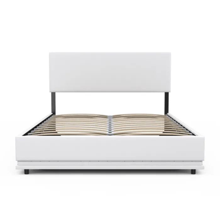 Lit coffre 2 places 140x190 en PVC blanc avec sommier et LED