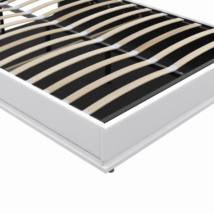 Lit coffre 2 places 140x190 en PVC blanc avec sommier et LED