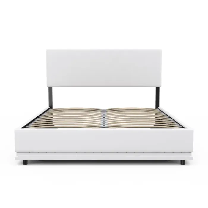 Lit coffre 2 places 140x190 en PVC blanc avec sommier et LED