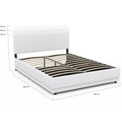 Lit coffre 2 places 140x190 en PVC blanc avec sommier et LED
