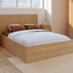 Lit coffre deux personnes 140 x 190 cm avec rangements XXL avec tête de lit