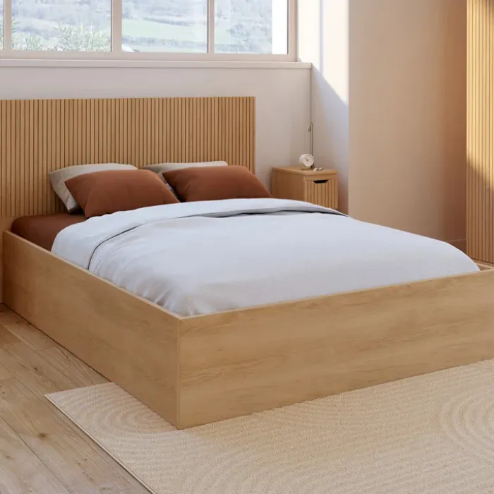 Lit coffre deux personnes 140 x 190 cm avec rangements XXL avec tête de lit
