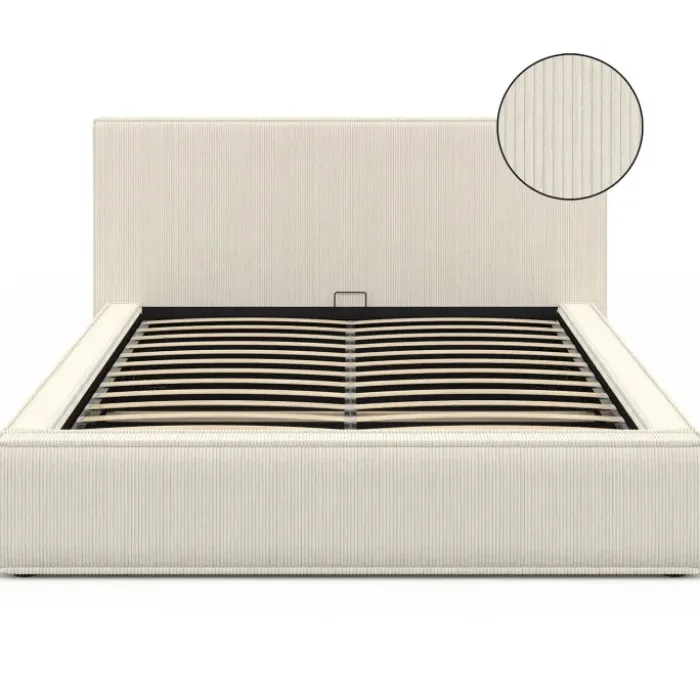 Lit coffre double avec sommier 140 x 190 cm velours côtelé beige
