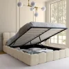Lit coffre double avec sommier 160 x 200 cm et tête de lit matelassée velours beige