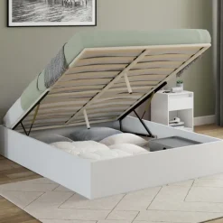 Lit coffre double avec sommier 160 x 200 cm blanc