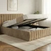 Lit coffre double avec tête de lit et sommier 140 x 190 cm velours taupe
