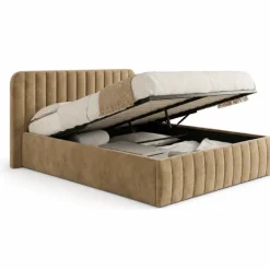 Lit coffre double avec tête de lit et sommier 140 x 190 cm velours taupe