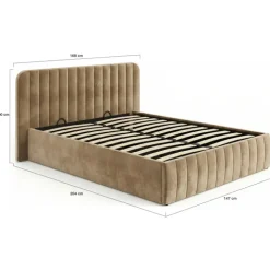 Lit coffre double avec tête de lit et sommier 140 x 190 cm velours taupe