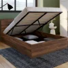 Lit coffre double avec tête de lit et sommier 140 x 190 cm effet noyer
