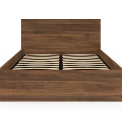Lit coffre double avec tête de lit et sommier 140 x 190 cm effet noyer