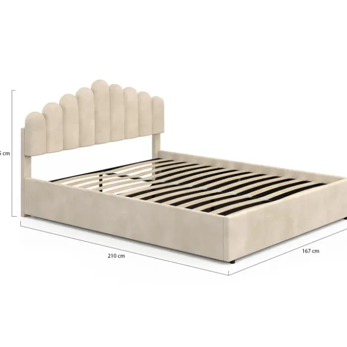 Lit coffre double avec tête de lit et sommier 160 x 200 cm velours beige