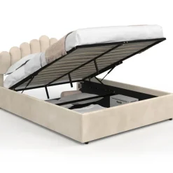 Lit coffre double avec tête de lit et sommier 140 x 190 cm velours beige