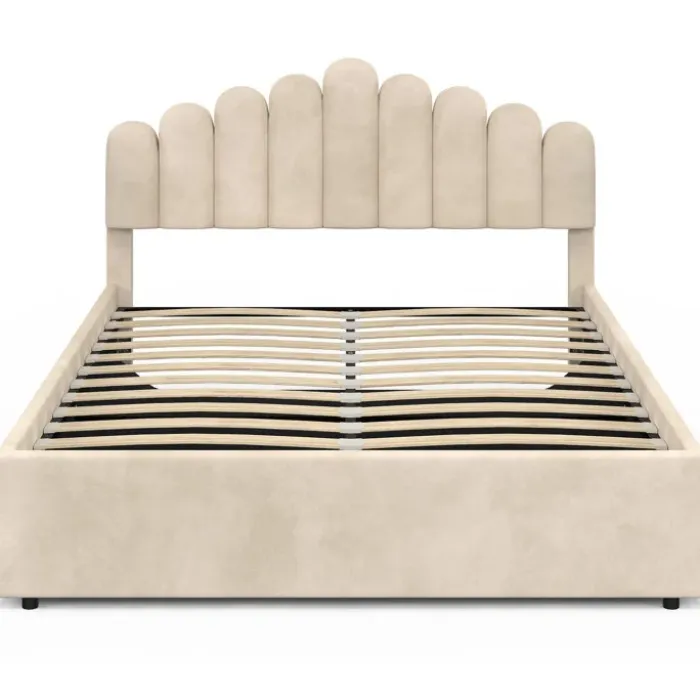 Lit coffre double avec tête de lit et sommier 140 x 190 cm velours beige