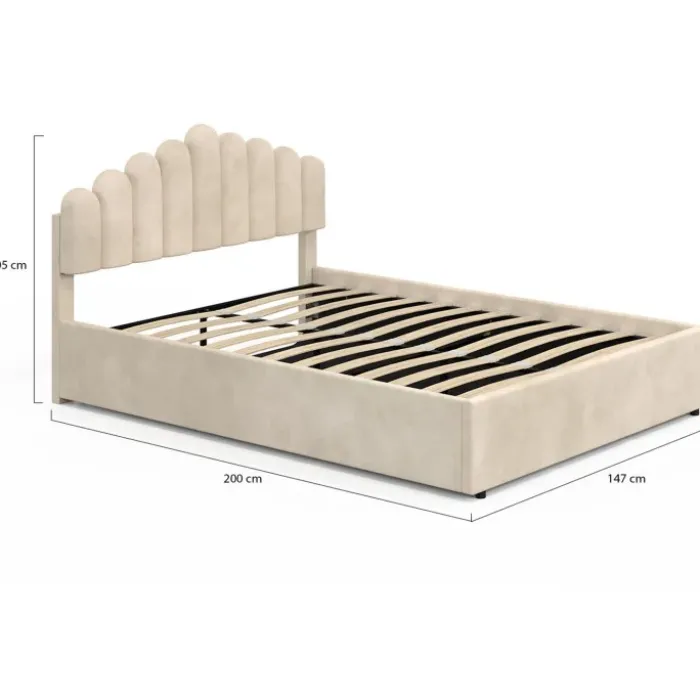 Lit coffre double avec tête de lit et sommier 140 x 190 cm velours beige
