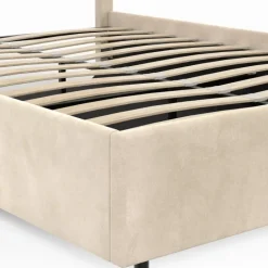 Lit coffre double avec tête de lit et sommier 140 x 190 cm velours beige