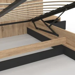 Lit coffre double avec tête de lit + tables de chevet intégrées et sommier 160 x 200 cm bois et noir
