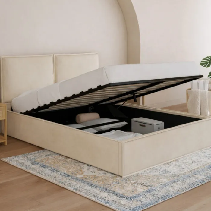 Lit coffre double beige 140 x 190