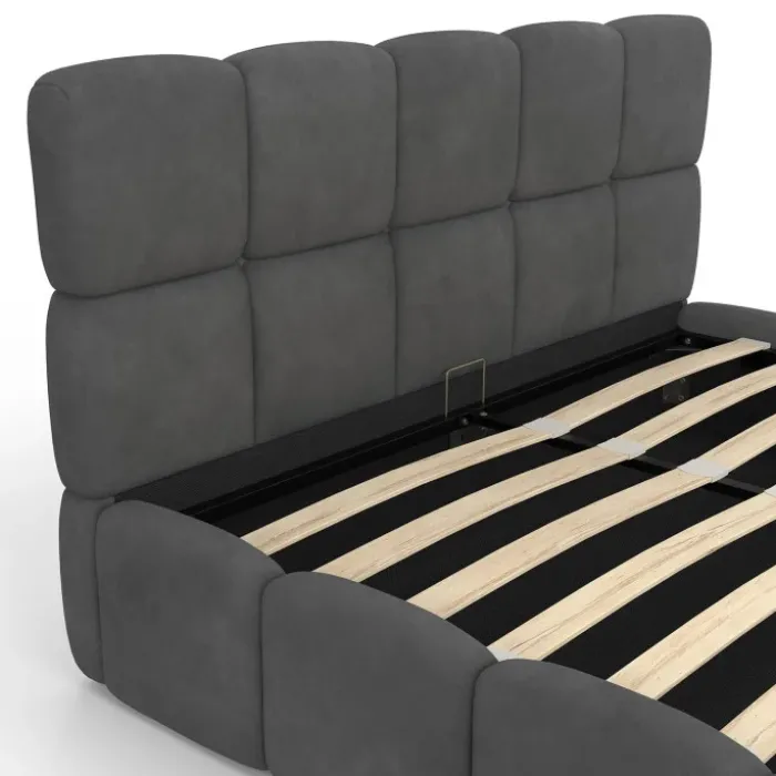 Lit coffre double NUAGE avec tête de lit matelassée et sommier 140 x 190 cm velours gris