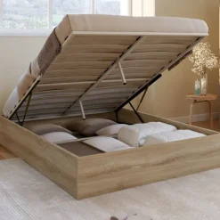 Lit coffre double SANDSIDE avec sommier 140 x 190 cm hêtre