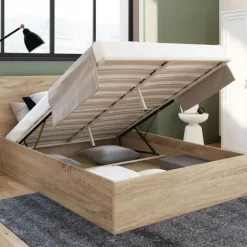 Lit coffre double 140x190 cm coloris bois