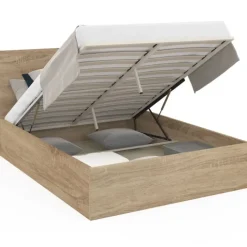 Lit coffre double 140x190 cm coloris bois