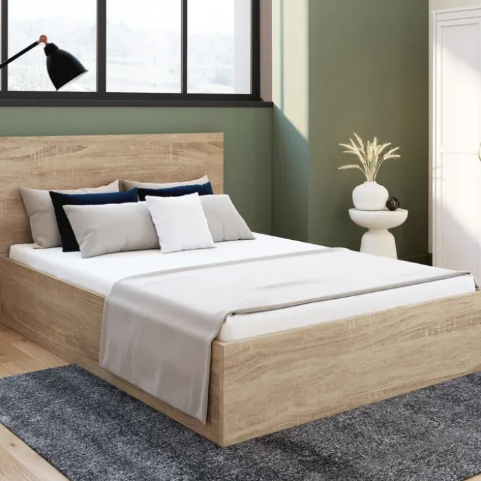 Lit coffre double 140x190 cm coloris bois