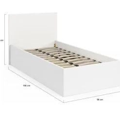 Lit coffre simple avec tête de lit et sommier 90 x 190 cm blanc