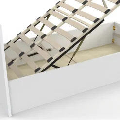 Lit coffre simple avec tête de lit et sommier 90 x 190 cm blanc