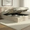 Lit coffre velours beige 140x190 avec sommier et tête de lit