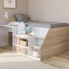 Lit combiné avec sommier, bureau et rangement 90 x 190 cm hêtre et blanc