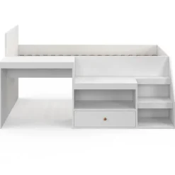 Lit combiné 90x190 cm avec bureau et rangements bois blanc