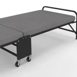 Lit d’appoint pliant 1 personne en métal avec sommier et matelas 70x190 cm gris et noir
