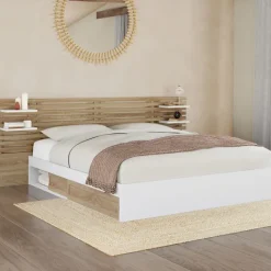 Lit deux places de 160 x 200 cm avec rangements et tablettes de chevet